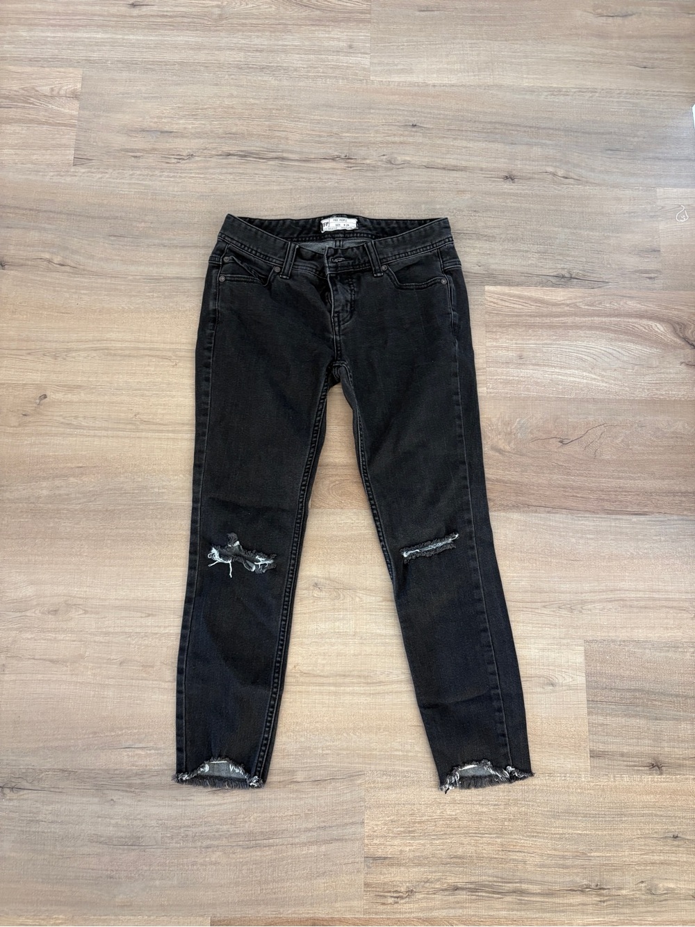Free People Black Distressed Skinny Jeans